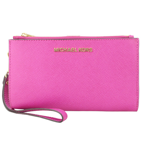 MICHAEL KORS JET SET 防刮皮革手拿包/手掛繩萬用長夾-紫紅