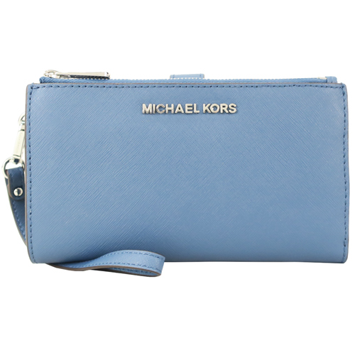 MICHAEL KORS JET SET 防刮皮革手拿包/手掛繩萬用長夾-霧藍