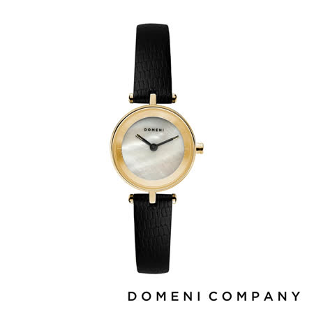 DOMENI COMPANY 不鏽鋼女錶 義大利小牛皮錶帶 珍珠白錶盤 金色 (黑色/22mm/GLW01P)