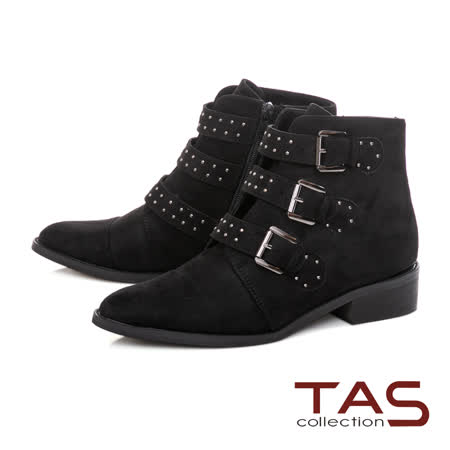 TAS
粗跟拉鍊短靴-黑