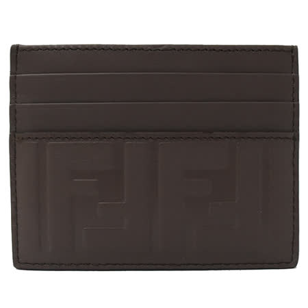 FENDI 浮雕F LOGO壓紋牛皮信用卡名片夾.深咖