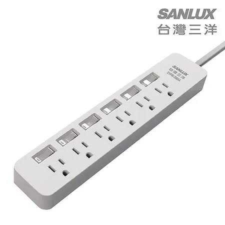 SANLUX台灣三洋 轉接電源線-3孔6座6切插座1.8M SYPW-366AA