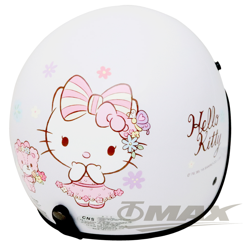 熊Kitty半罩式機車安全帽-白色+抗uv短鏡片+6入安全帽內襯套