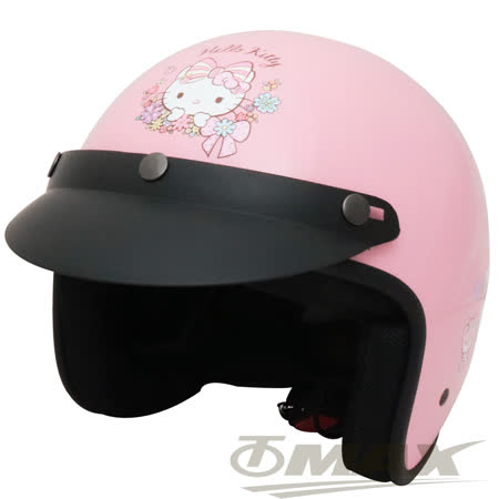 熊Kitty半罩式機車安全帽-粉紅色+抗uv短鏡片+6入安全帽內襯套