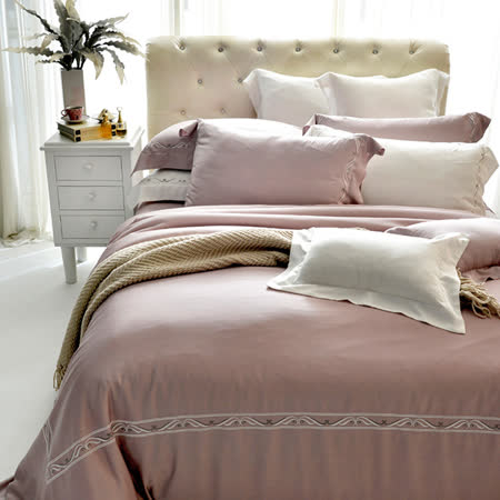 法國CASA BELLE《皇室璀璨》雙人天絲刺繡四件式防蹣抗菌吸濕排汗兩用被床包組 粉色
