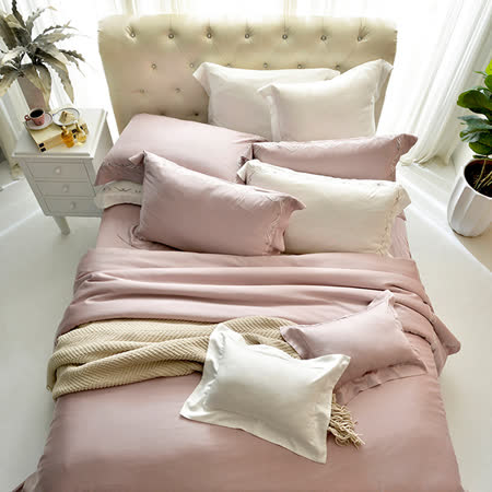 法國CASA BELLE《皇室璀璨》雙人天絲刺繡四件式防蹣抗菌吸濕排汗兩用被床包組 粉色