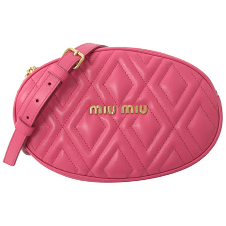 MIU MIU MATELASSE 羊皮橢圓金鍊斜背包.桃