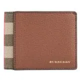 BURBERRY 經典LOGO格紋棉麻拼接6卡短夾.咖