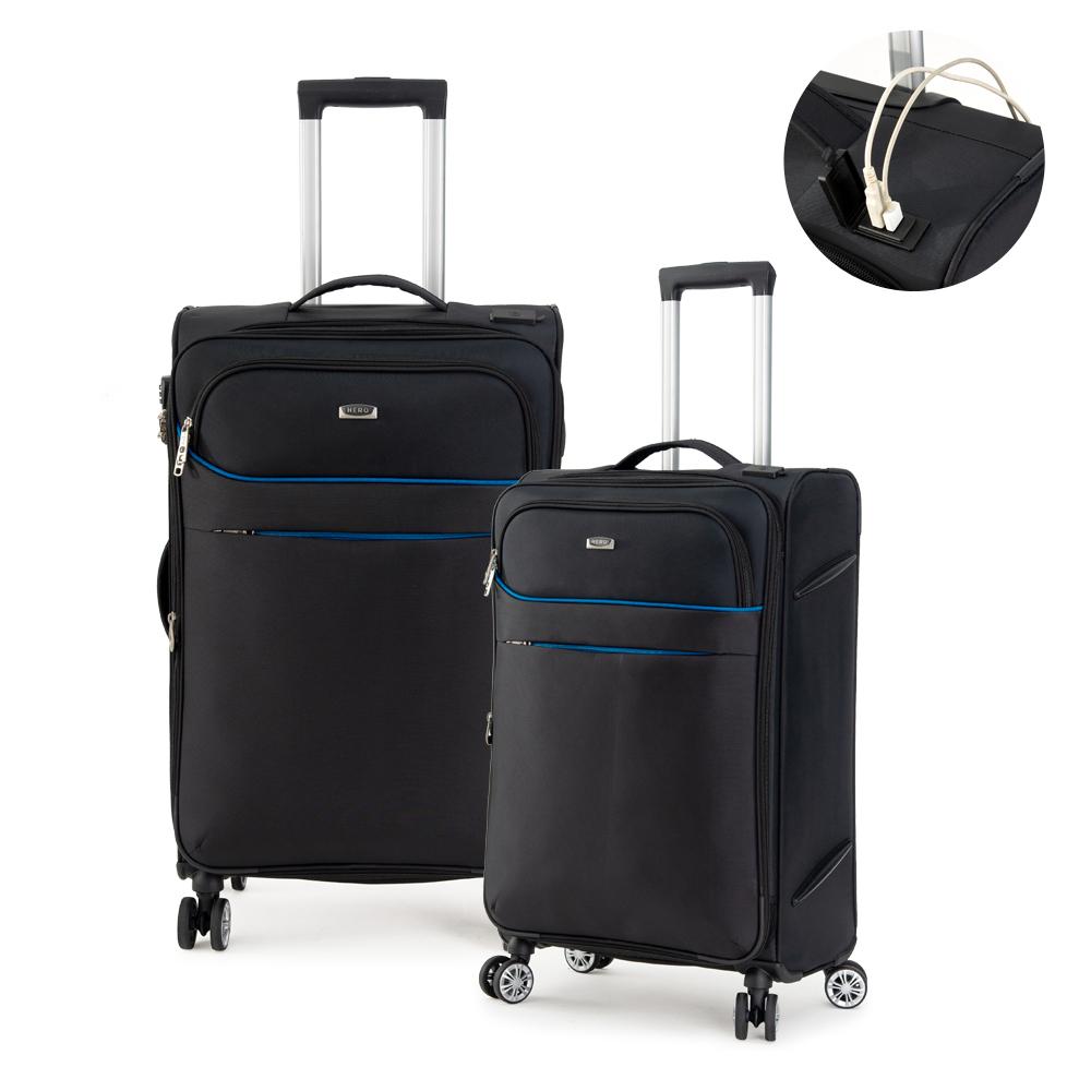 DF travel - 紀錄時光可充電可加大20+24吋防潑水布面行李箱