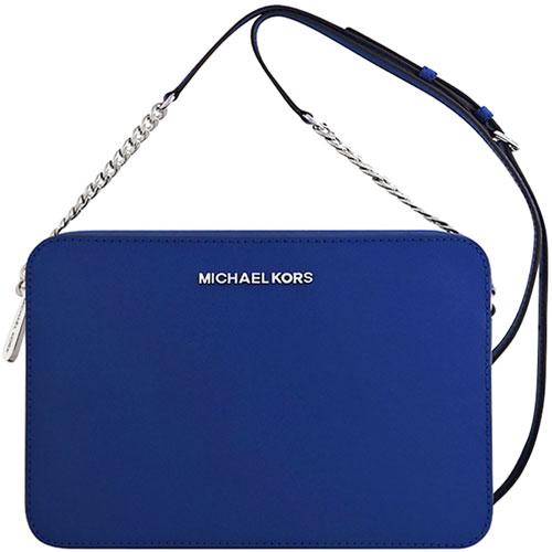 MICHAEL KORS Jet Set Item 防刮牛皮方形鍊帶斜背包-藍色