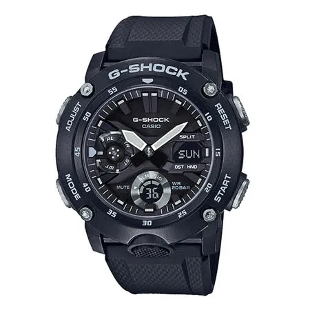 G-SHOCK 極簡三眼雙顯錶 樹脂錶帶 簡黑 防水200米(GA-2000S-1A)