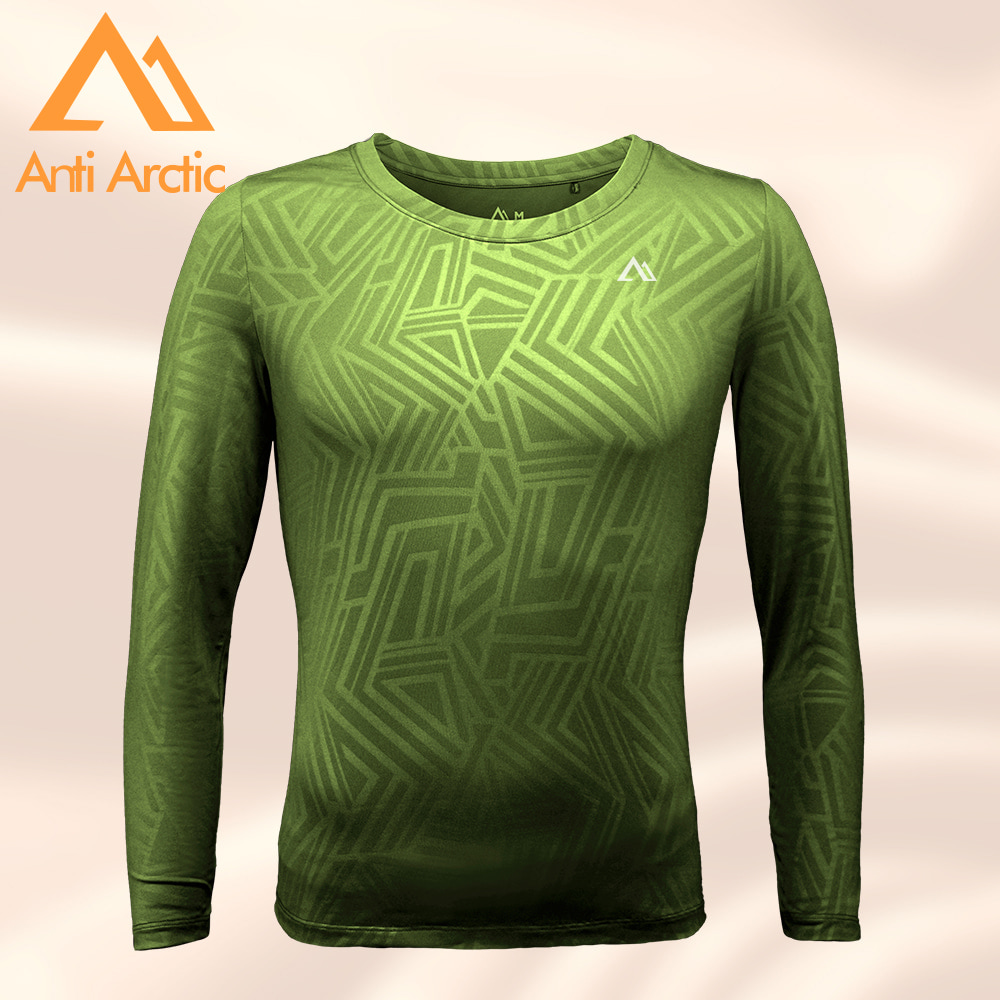 【Anti Arctic】遠紅外線保暖衣-幾何壓紋-男圓領-綠