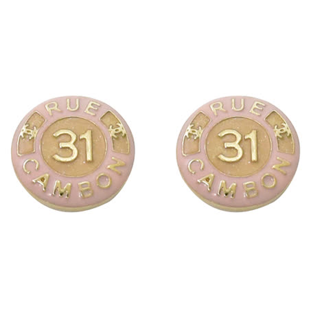 CHANEL 圓形復古雙C LOGO硬幣造型耳環.粉