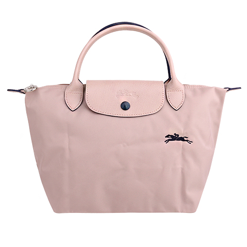 LONGCHAMP- LE PLIAGE 小馬logo短提把手提包(粉膚)S