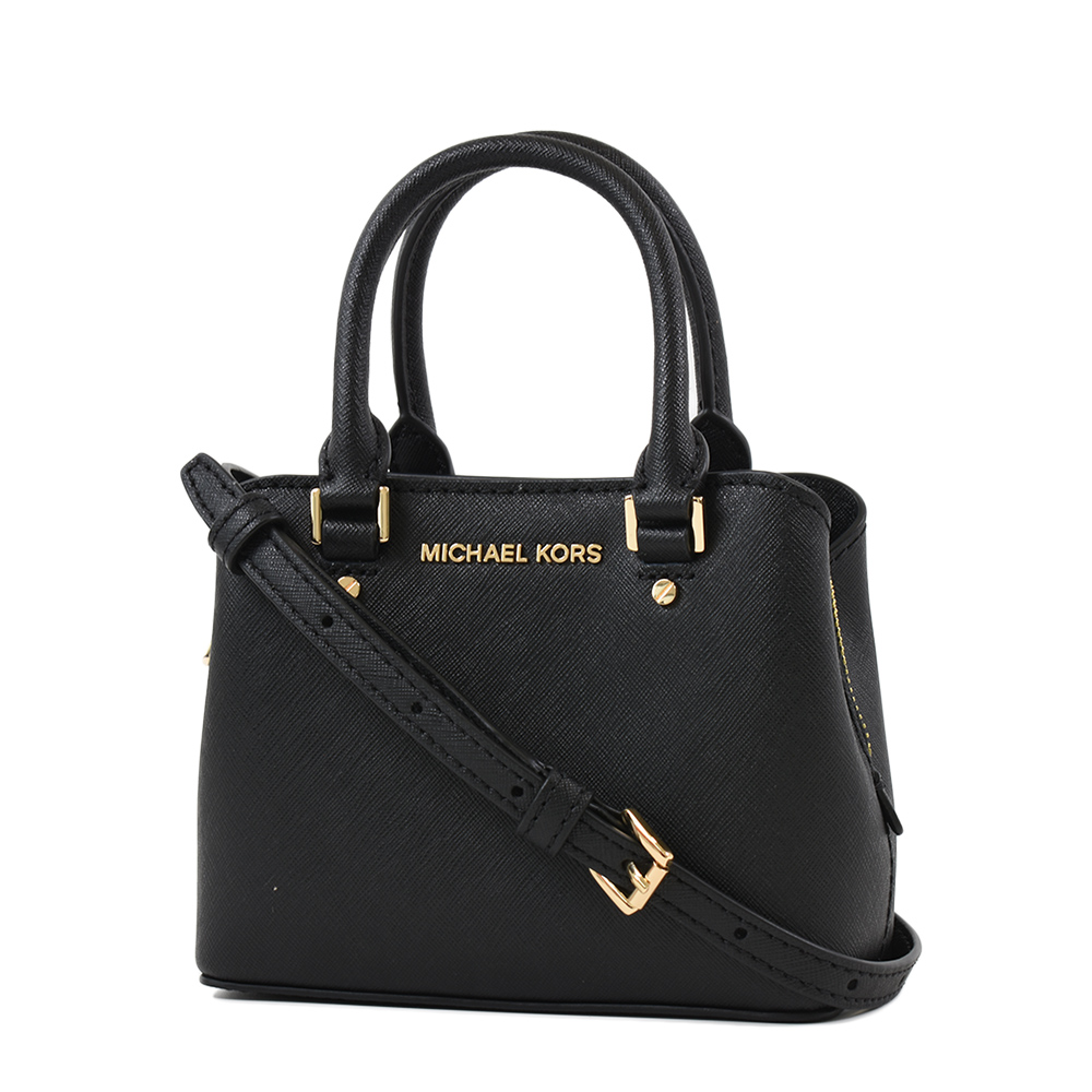 MICHAEL KORS 金字防刮皮革三層置物手提/斜背包-黑色/迷你款