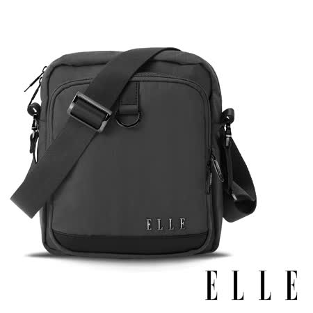 ELLE 都市再生系列 輕量多隔層搭配皮革設計直式斜/側背包-灰色 EL83512