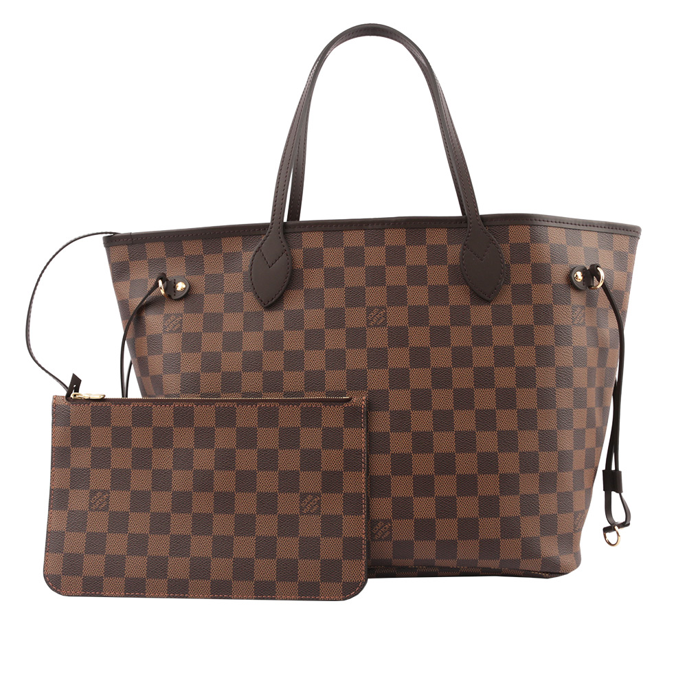 【LV】棋盤格neverfull購物包/子母包(MM) N41358