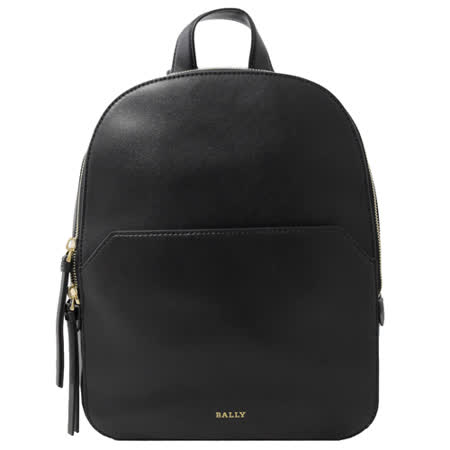 BALLY 經典LOGO全牛皮雙拉鍊雙肩後背包.黑