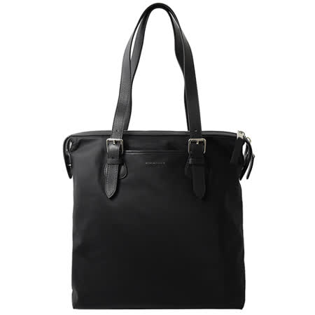 BURBERRY 金屬LOGO尼龍帆布肩背托特包.黑