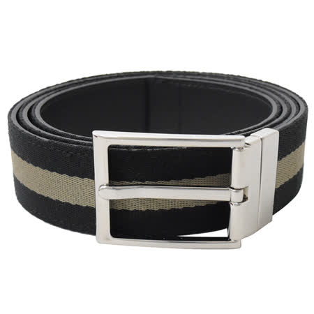 BALLY TAMER 黑白黑織帶雙面針扣皮帶.黑