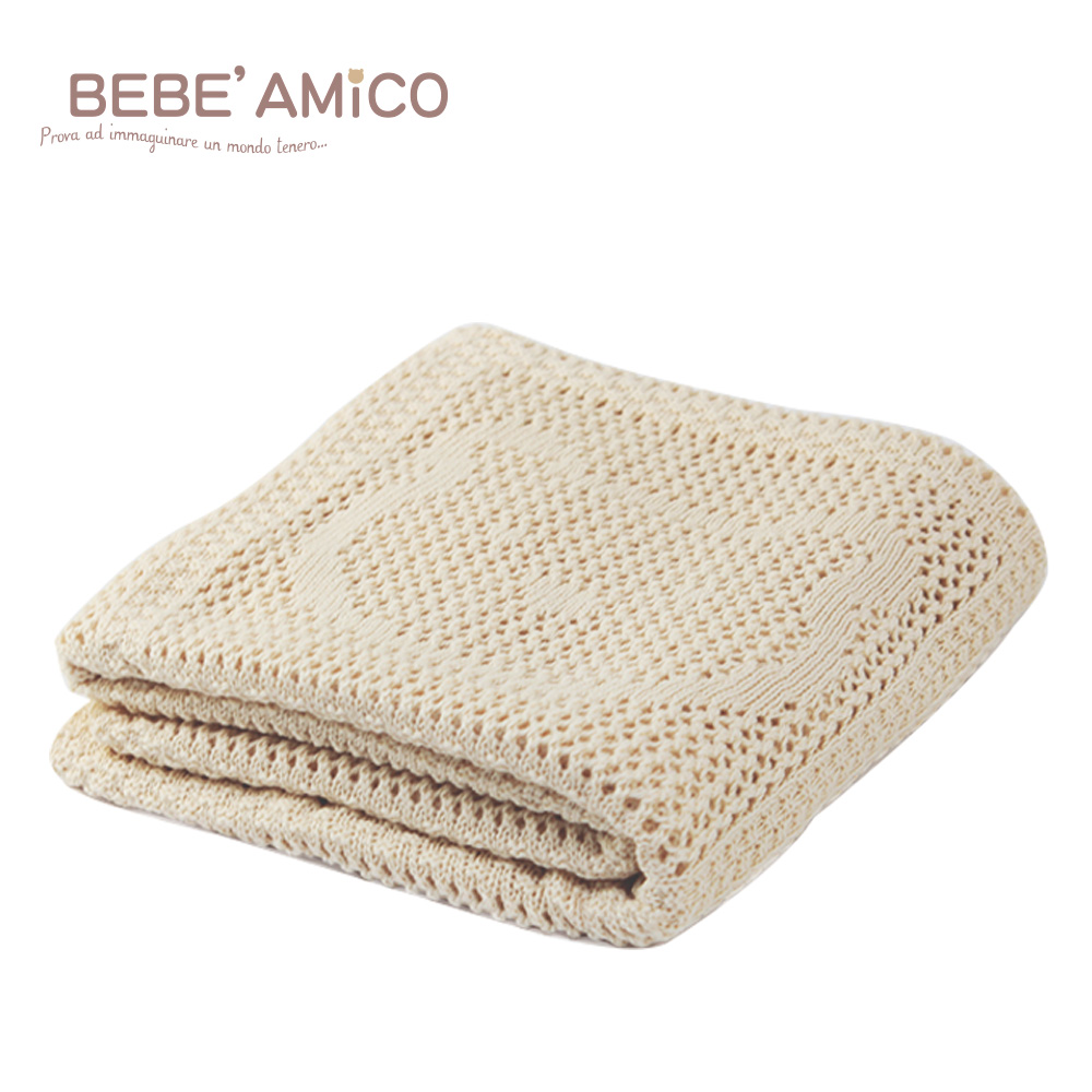 bebeAmigo-鏤空編織透氣好眠毯(蘋果熊)-卡其