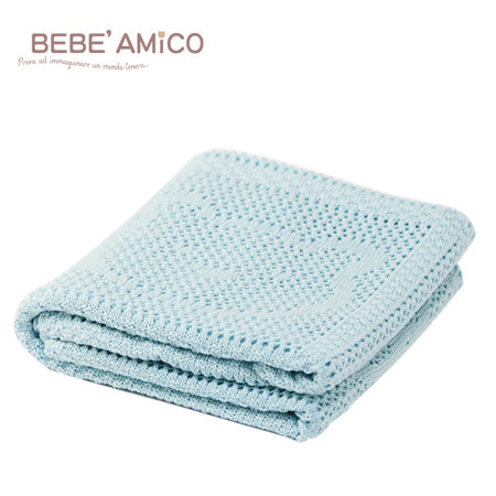bebeAmigo-鏤空編織透氣好眠毯(蘋果熊)-藍