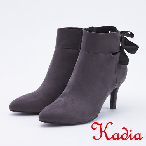 kadia．造型後綁帶高跟短靴(9709-85灰色)