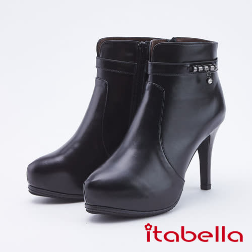 itabella．牛皮時髦高跟短靴(9763-90黑色)