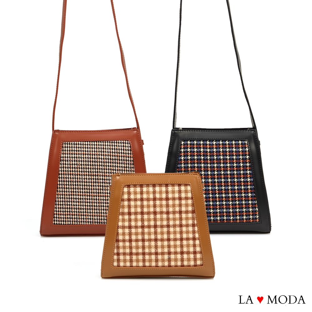 La Moda 設計感雙色拼接大容量肩背斜背包方包(共3色)