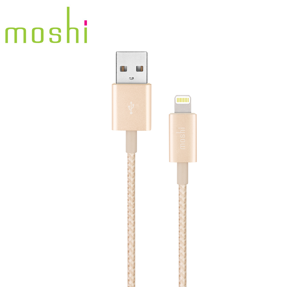 Moshi Integra™強韌系列Lightning to USB-A 耐用編織充電/傳輸線 緞金(1.2m)