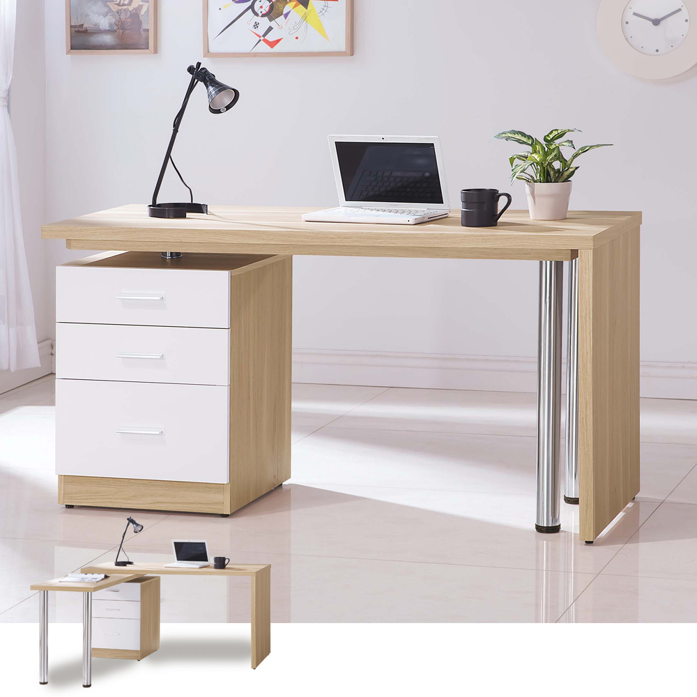 《Homelike》蘿瑪4.8尺旋轉功能桌(原木+白色)