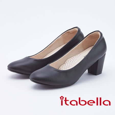 itabella．OL專屬素面粗跟高跟鞋(9588-98黑色)
