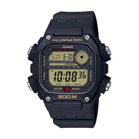 CASIO 卡西歐 CASIO 電子錶 運動風格 防水200米 礦物玻璃 LED燈光 橡膠錶帶(DW-291H-9A)