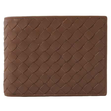 BOTTEGA VENETA 手工編織皮革零錢短夾.咖色