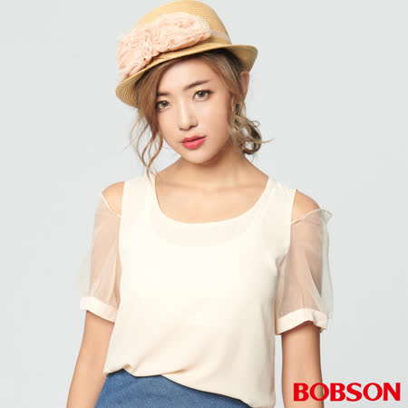 BOBSON
裸肩雪紡混紗上衣