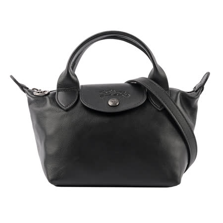 【LONGCHAMP】
 LE PLIAGE CUIR迷你小羊皮二用折疊包(黑色)