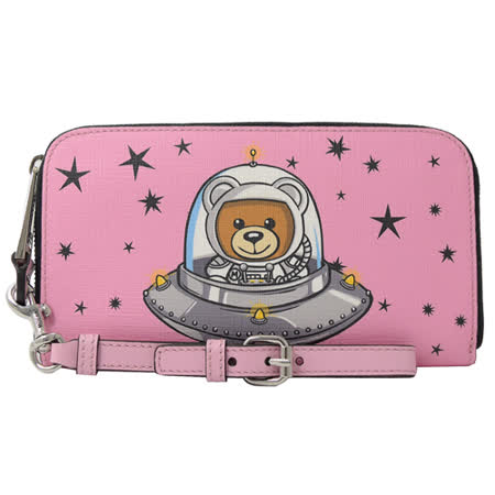 MOSCHINO 2T8142 太空系列星星泰迪熊手提式拉鍊長夾.粉