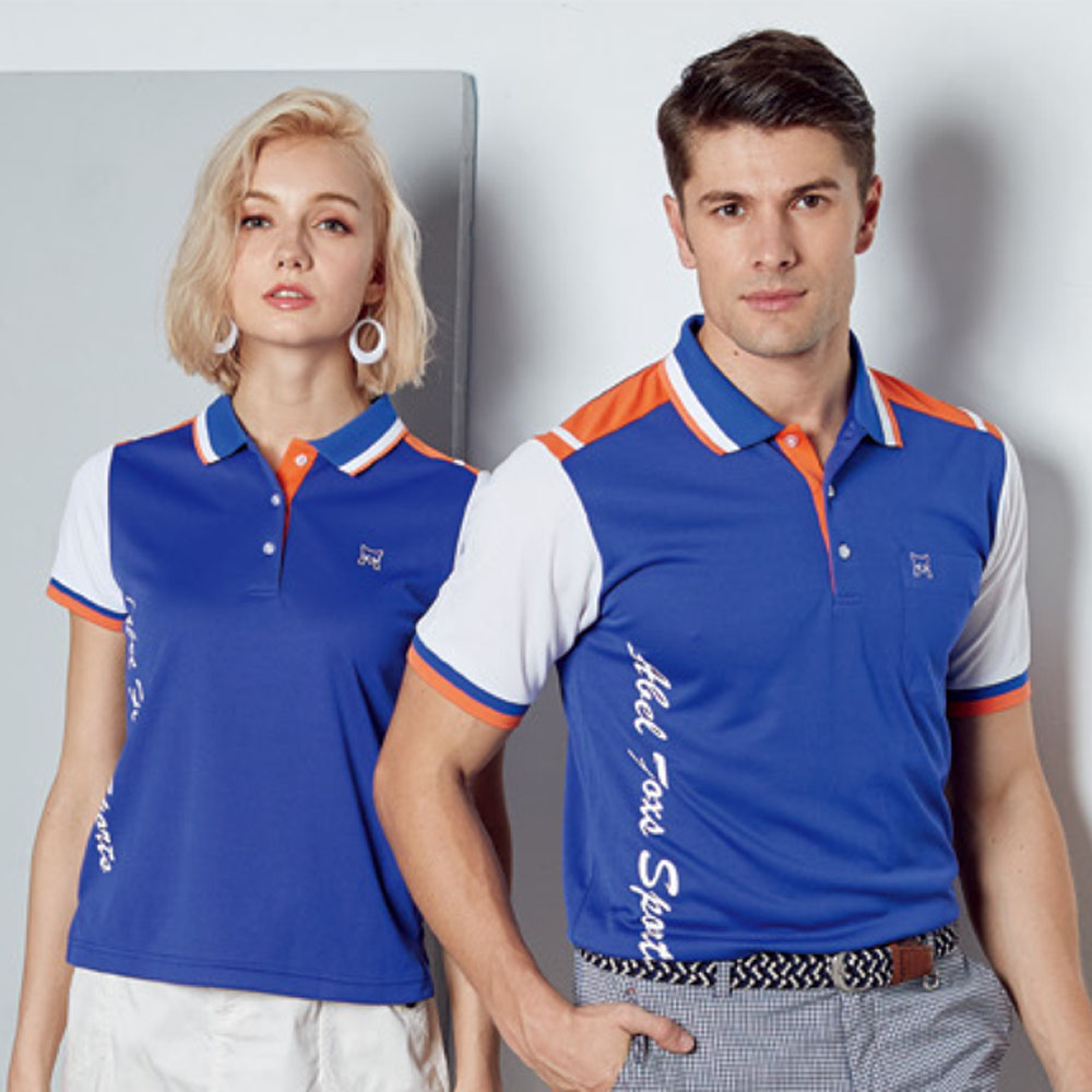 Abel Fox's Sports藍底白英文字女版短袖polo衫-F4204A-07