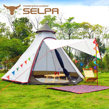 【韓國SELPA】一房一廳 印地安帳 露營 帳篷 家庭帳 五人 大型(兩色任選)-friDay購物