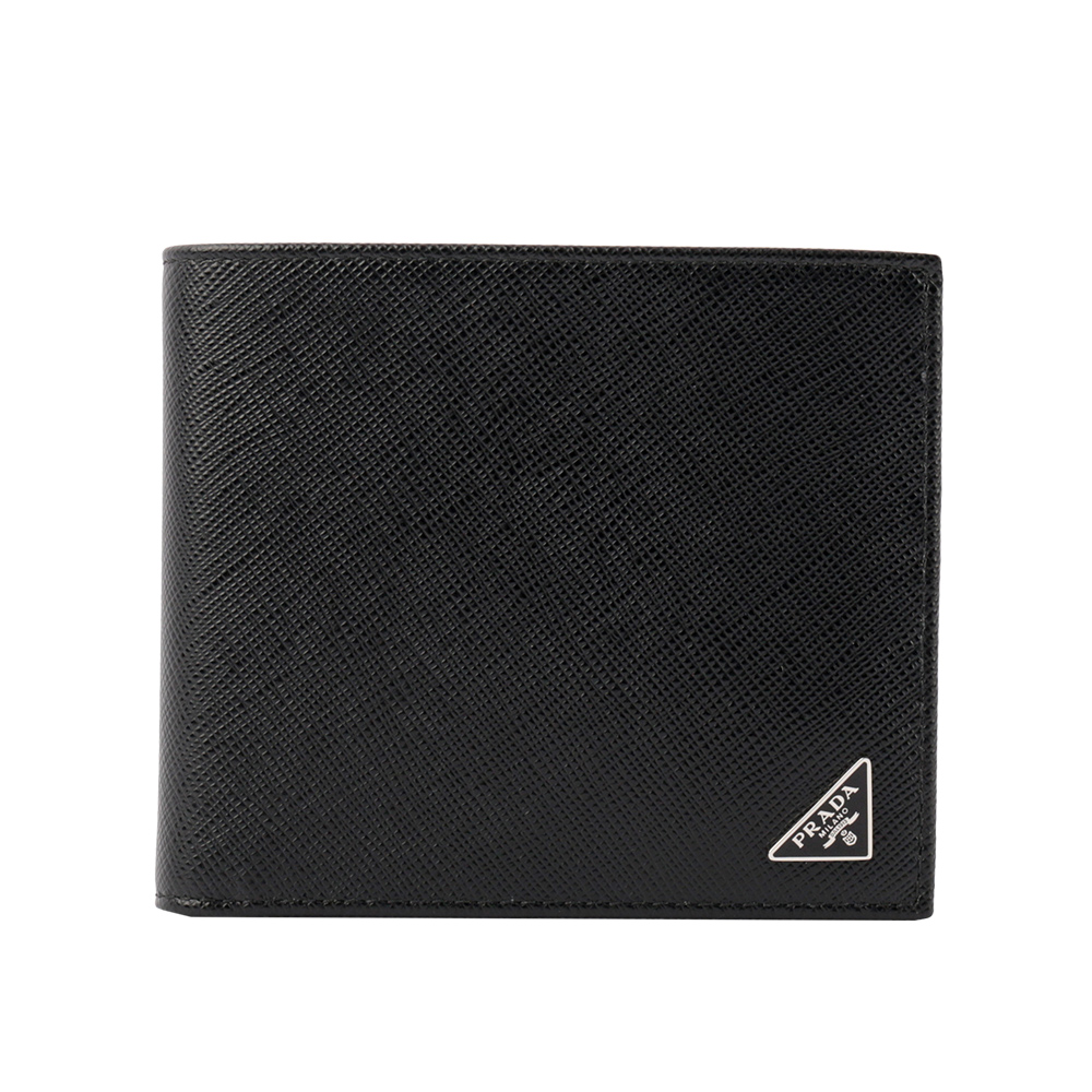 【PRADA】三角牌LOGO防刮牛皮對開短夾(黑色) 2MO513 QHH F0002