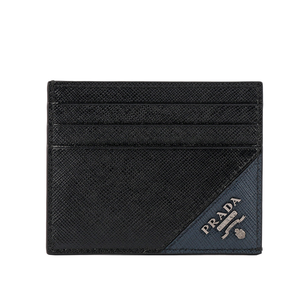 【PRADA】浮雕logo卡片/名片夾(黑/藍色) 2MC223 QME F0G52