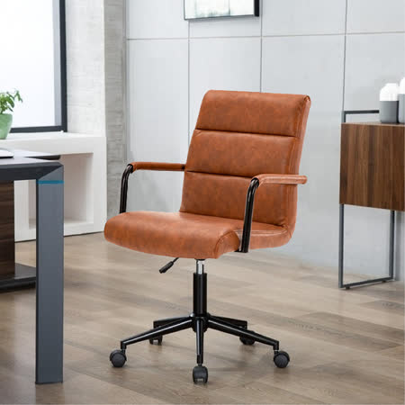 E-home Paavo帕沃工業風復古扶手電腦椅-棕色