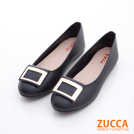 ZUCCA [z6807bk] 日系大方扣圓頭平底鞋-黑色