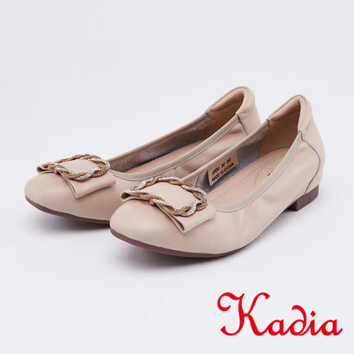 kadia．全真皮金屬造型方釦頭包鞋(0004-30杏色)