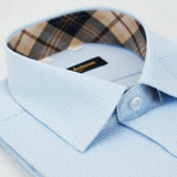 【金安德森】經典格紋繞領藍色條紋吸排窄版長袖襯衫