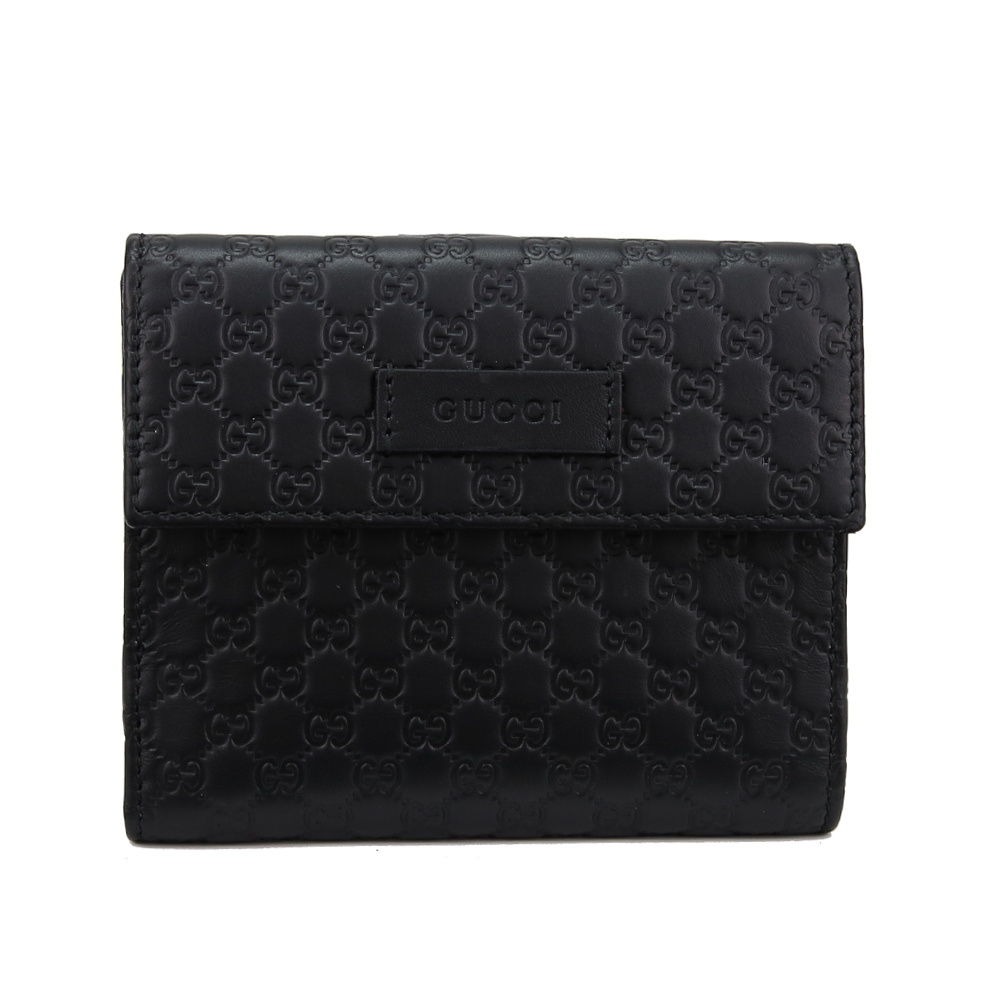 GUCCI Micro Guccissima 全皮革雙釦式中夾(黑色)