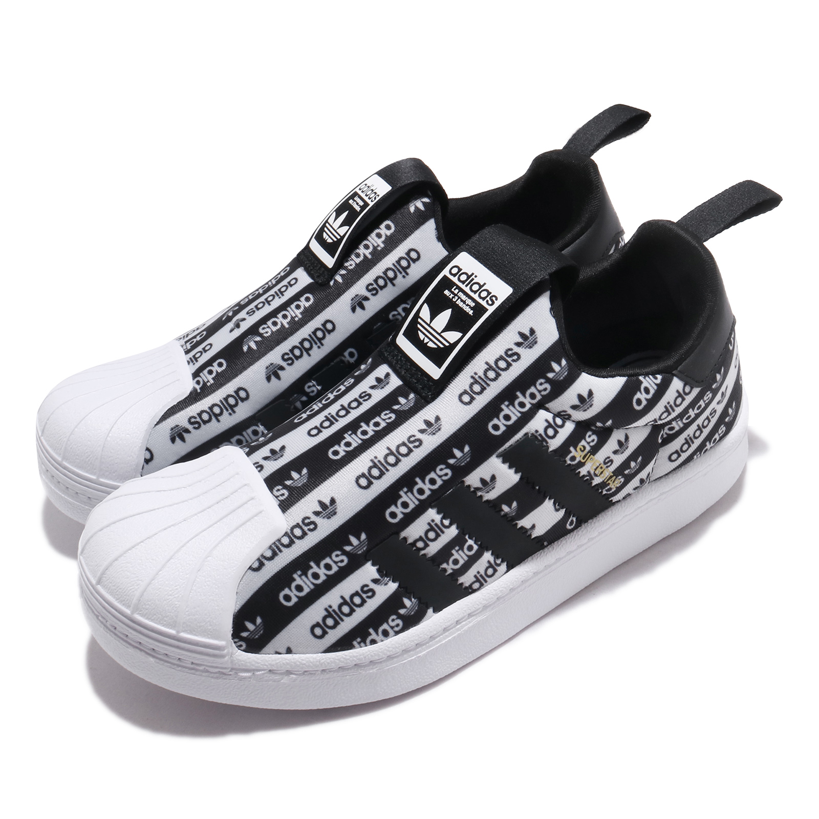 adidas 休閒鞋 Superstar 360 C 襪套式 童鞋 愛迪達 三葉草 貝殼頭 滿版logo 中童 黑 白 EF6644 EF6644
