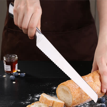 PUSH!廚房用品不銹鋼鋸齒刀切土司麵包刀切片刀蛋糕烘焙刀8寸D218