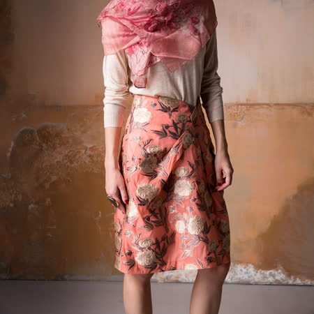 高貴恬雅打褶設計感緹花裙