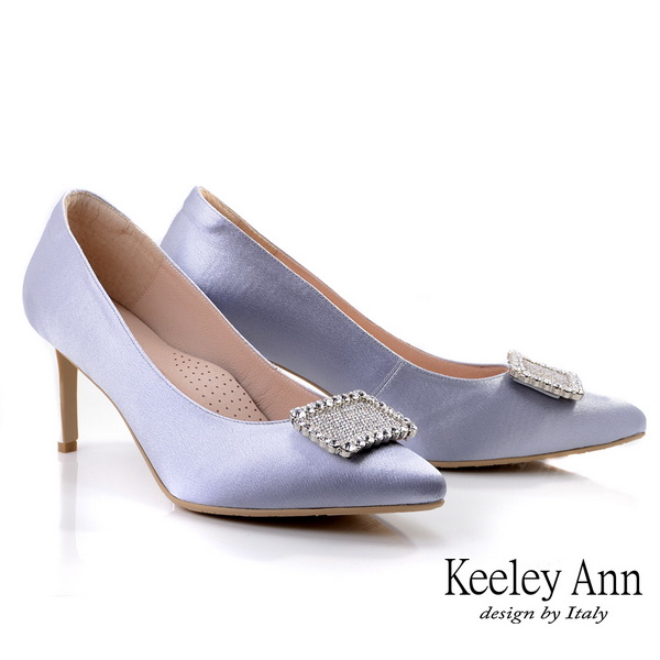 Keeley Ann耀眼奪目 雅緻方型鑽飾尖頭跟鞋(藍色035258560)